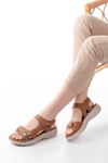Mida Shoes DM-363 Taba Baret Cırtlı Dikişli Günlük Kadın Sandalet
