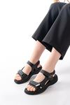 Mida Shoes DM-363 Siyah Baret Cırtlı Dikişli Günlük Kadın Sandalet