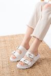 Mida Shoes DM-6010 Beyaz Toka Aksesuarlı Günlük Kadın Terlik