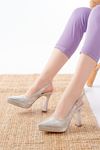 Mida Shoes B-2101 Gümüş Günlük Arkası Açık Yılan Desenli Topuklu Bayan Ayakkabı
