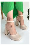 Mida Shoes Kawer Bej Cilt Topuklu Ayakkabı