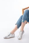Mida Shoes M-1009 Gümüş Rugan Bağcıklı Günlük Kadın Spor