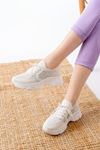 Mida Shoes 3002 Beyaz Bağcıklı Fileli Taş Aksesuarlı Günlük Spor Ayakkabı