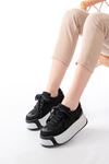 Mida Shoes SP-190 Siyah Garni Bağcıklı Fileli Yüksek Taban Günlük Spor Ayakkabı
