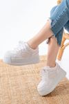 Mida Shoes SP-190 Beyaz Garni Bağcıklı Fileli Yüksek Taban Günlük Spor Ayakkabı