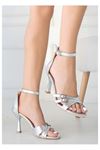 Mida Shoes Pimela Gümüş Cilt Topuklu Ayakkabı