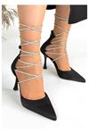 Mida Shoes Blomy Siyah Saten Topuklu Ayakkabı