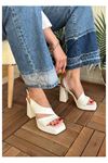 Mida Shoes Cica Beyaz Cilt Topuklu Ayakkabı