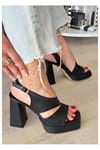 Mida Shoes Cica Siyah Cilt Topuklu Ayakkabı