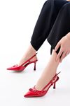 Mida Shoes İNF-2300 Kırmızı Rugan Günlük Arkası Açık Fiyonklu Topuklu Bayan Ayakkabı