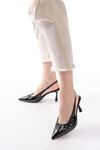 Mida Shoes İNF-40451 Siyah Kırışık Rugan Günlük Arkası Açık Topuklu Bayan Ayakkabı