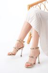 Mida Shoes A-40 Gold Taşlı Platformlu Topuklu Kadın Ayakkabı