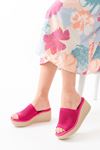 Mida Shoes 232-460 Fuşya Triko Günlük Ortopedik Dolgu Topuk Kadın Terlik