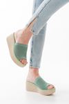 Mida Shoes 232-460 Mint Yeşili Triko Günlük Ortopedik Dolgu Topuk Kadın Terlik
