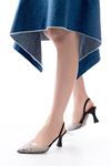 Mida Shoes V-1005 Siyah Günlük Arkası Açık Taşlı Topuklu Bayan Ayakkabı