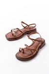 Mida Shoes S-101 Taba Parmak Arası Taş Detaylı Günlük Kadın Sandalet