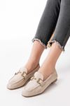 Mida Shoes Bonnie Bej Süet Tokalı Kadın Babet