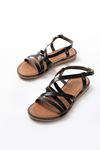 Mida Shoes 205-017 Siyah Ortopedik Hakiki Deri Kadın Sandalet