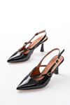 Mida Shoes 4962 Siyah Rugan Sivri Burun Tokalı Yuvarlak Topuk Kadın Sandalet