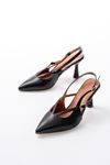 Mida Shoes 4962 Siyah Sivri Burun Tokalı Yuvarlak Topuk Kadın Sandalet