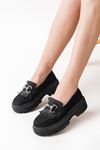 Mida Shoes 749-750 Siyah Süet Tokalı Günlük Yüksek Tabanlı Loafer Ayakkabı